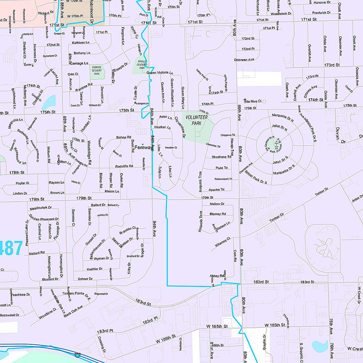 Premium Style Wall Map of Tinley Park, IL