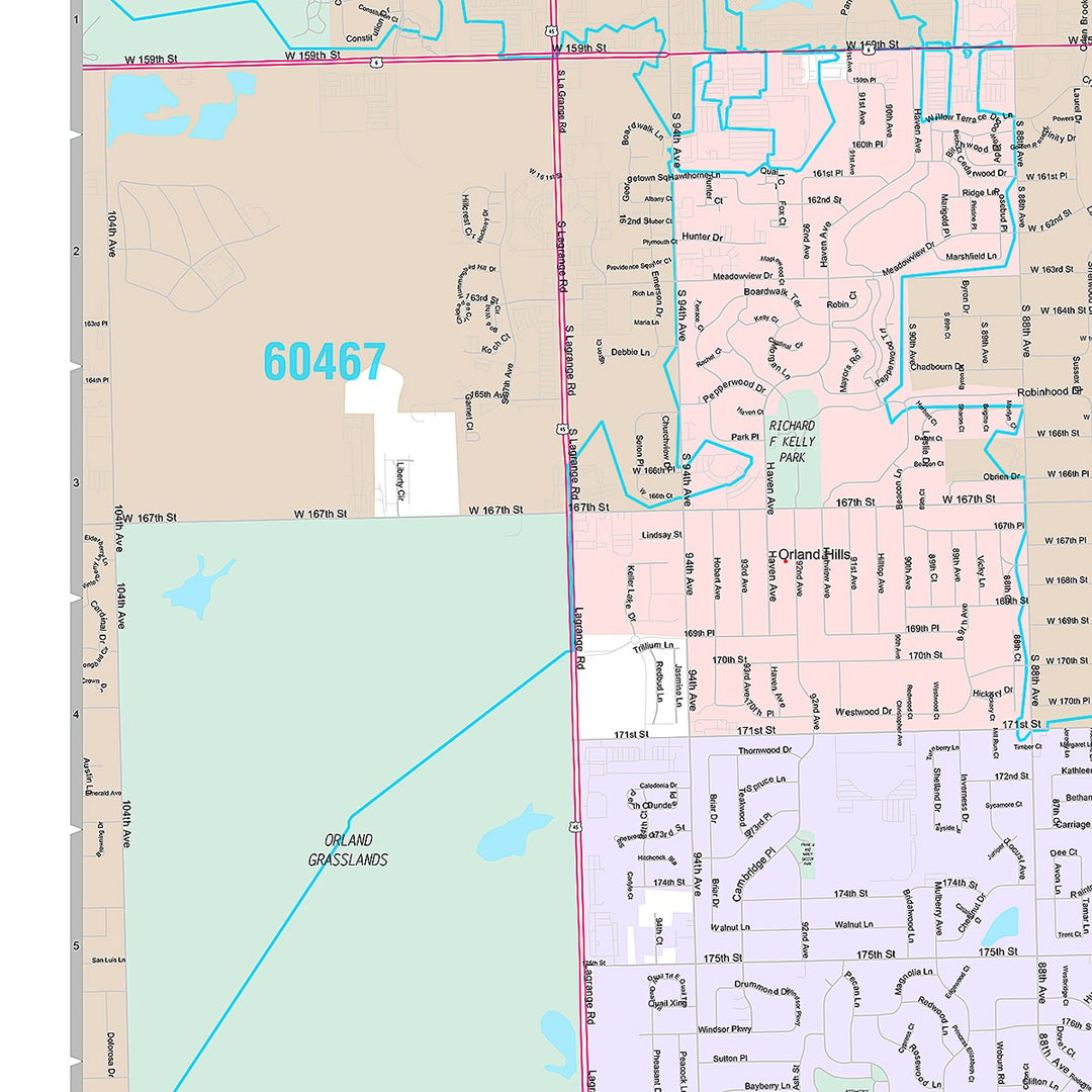 Premium Style Wall Map of Tinley Park, IL