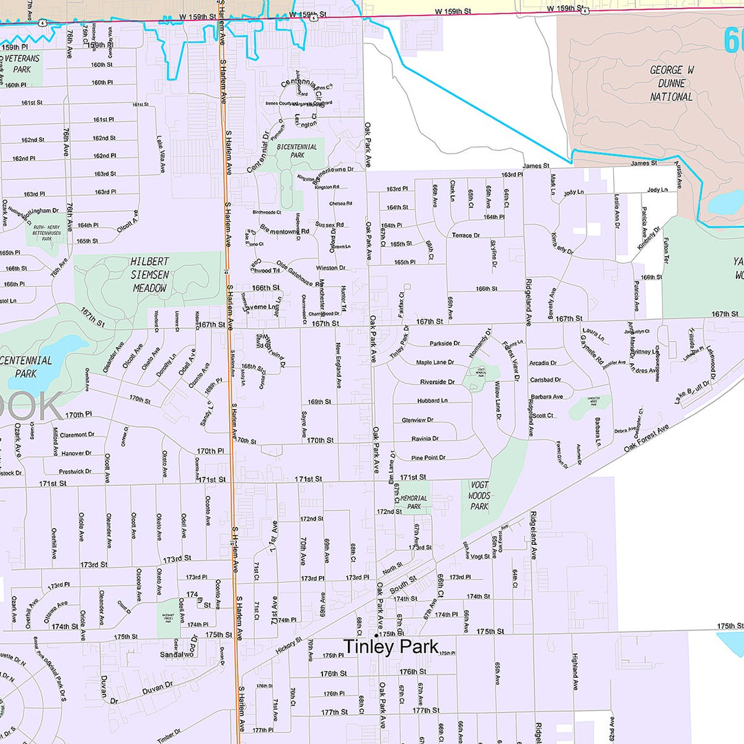Premium Style Wall Map of Tinley Park, IL