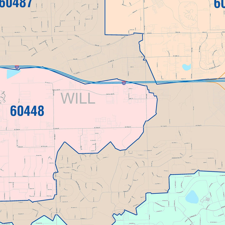 Color Cast Zip Code Style Wall Map of Tinley Park, IL