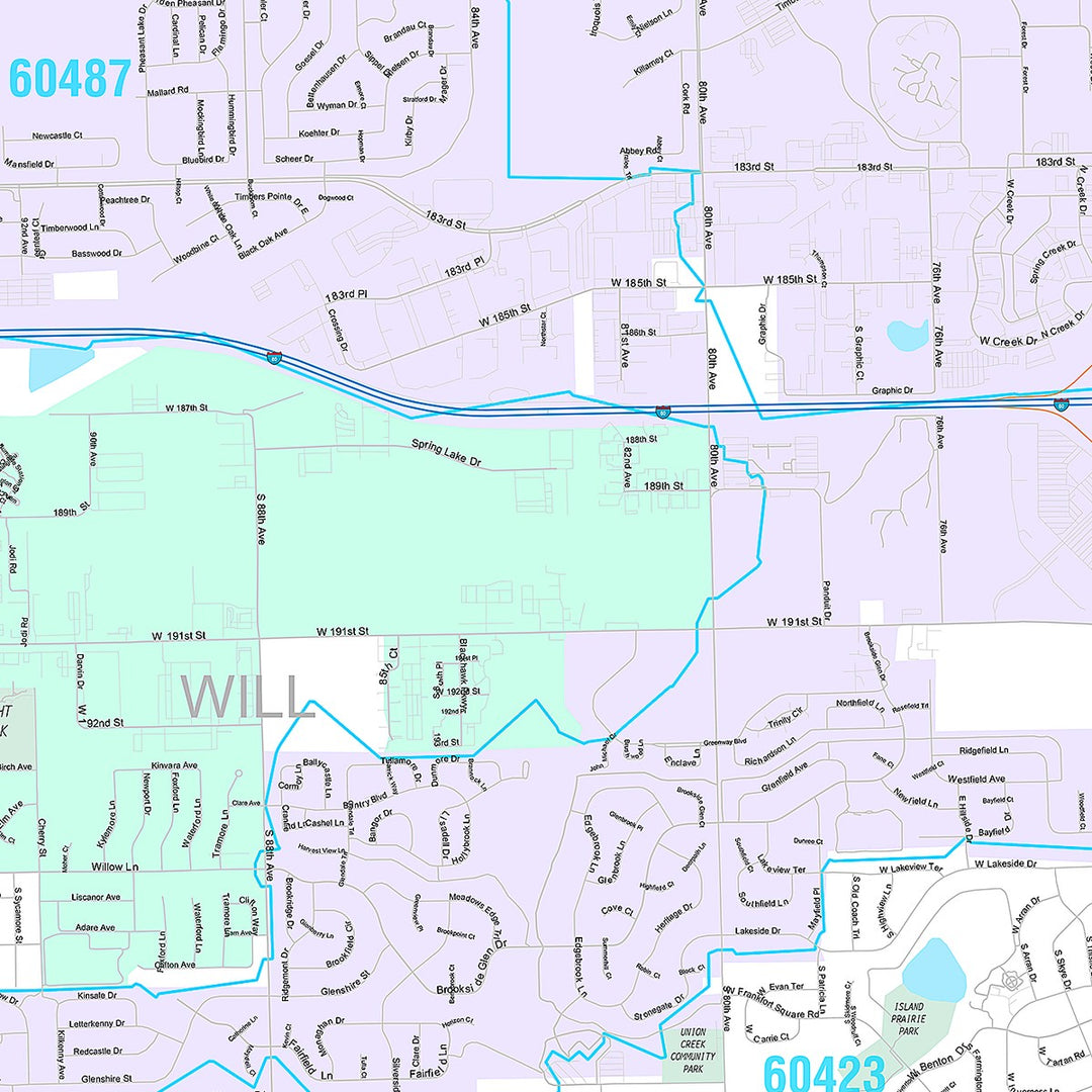 Premium Style Wall Map of Tinley Park, IL