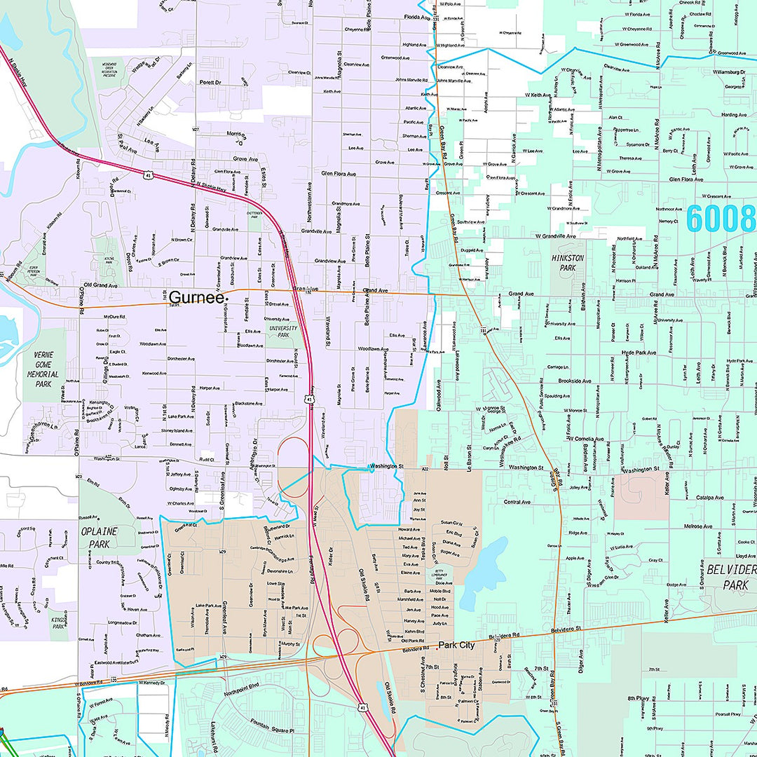 Premium Style Wall Map of Waukegan, IL