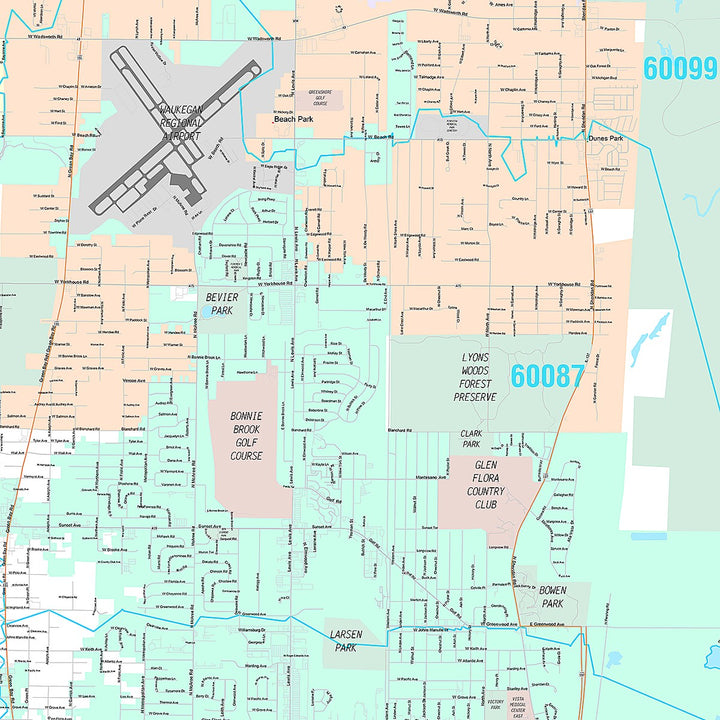 Premium Style Wall Map of Waukegan, IL