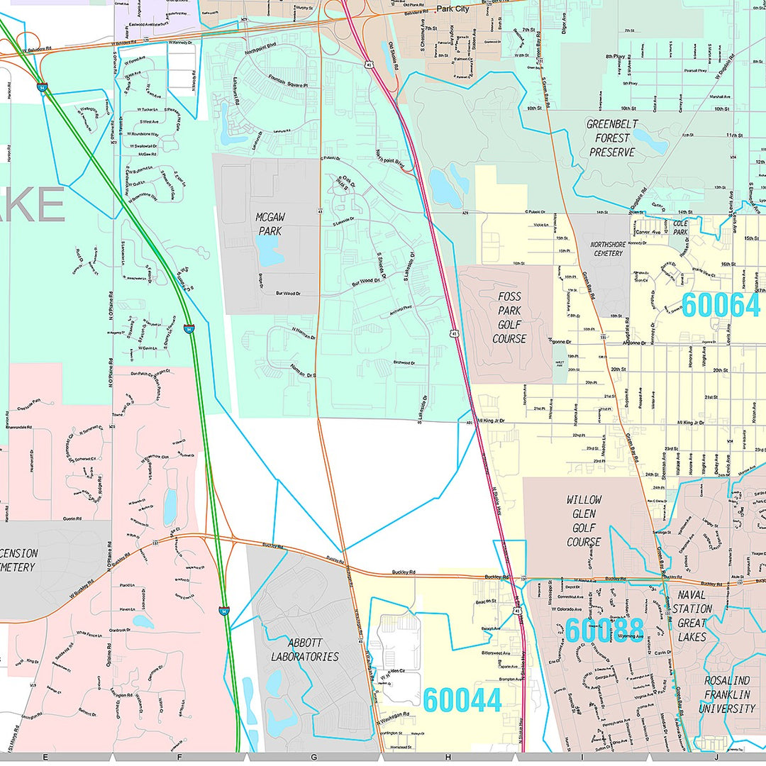 Premium Style Wall Map of Waukegan, IL
