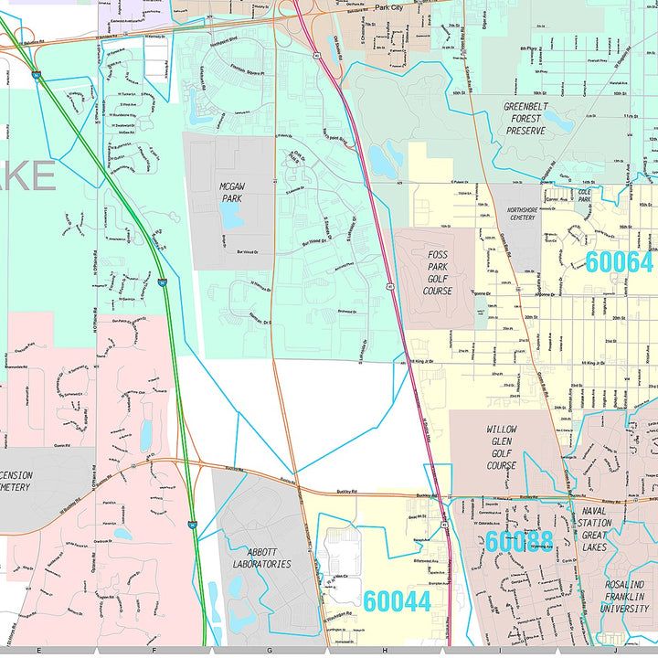 Premium Style Wall Map of Waukegan, IL