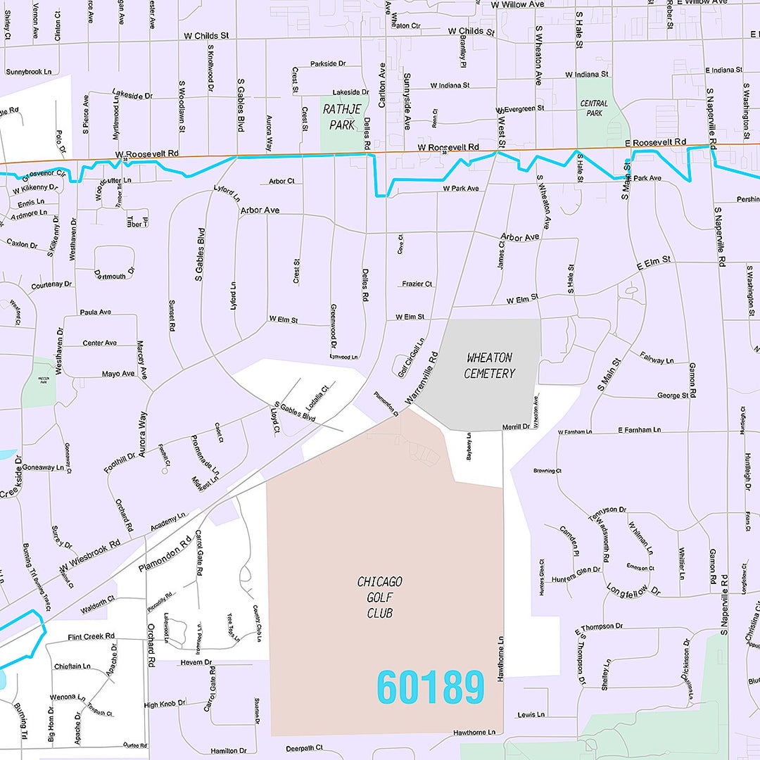 Premium Style Wall Map of Wheaton, IL