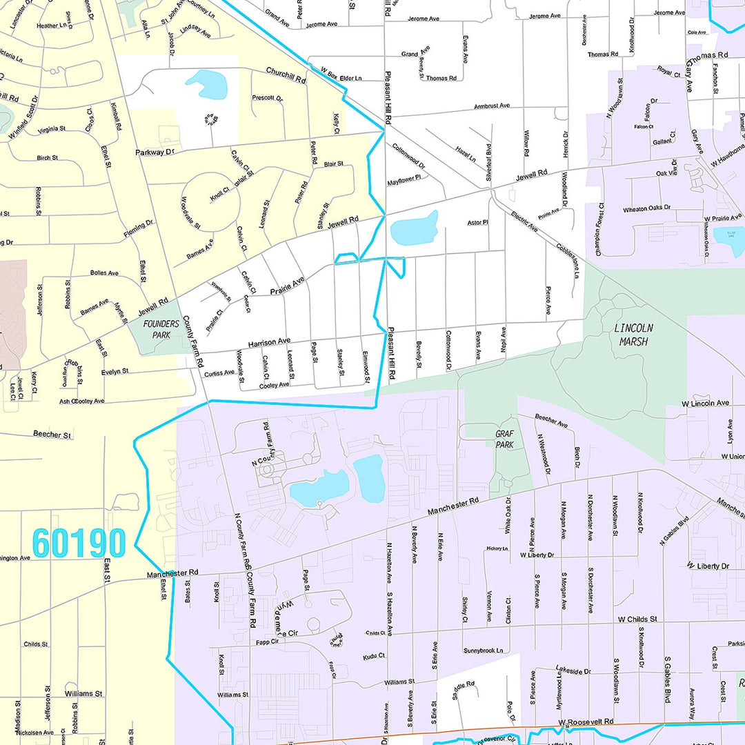 Premium Style Wall Map of Wheaton, IL
