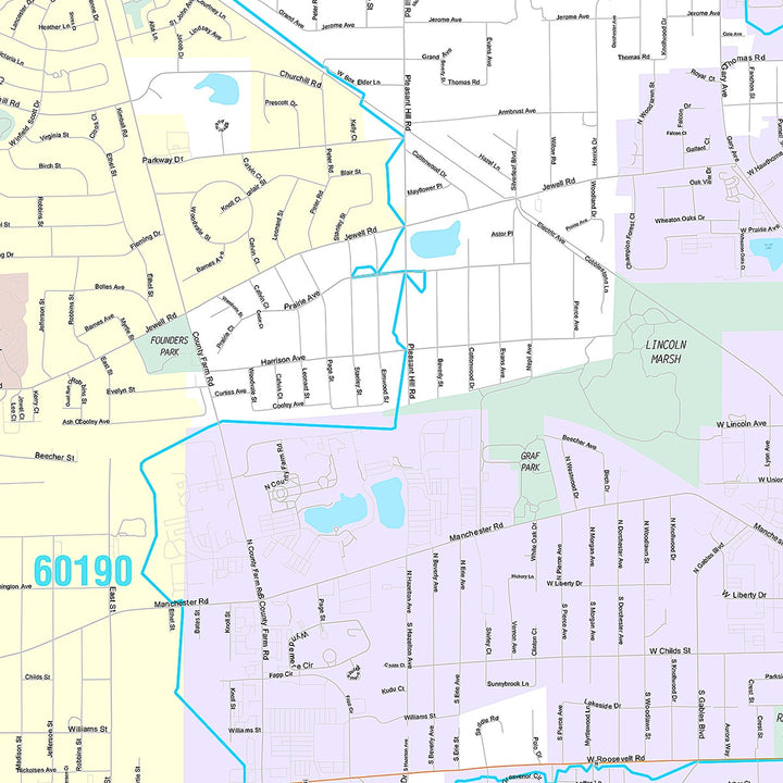 Premium Style Wall Map of Wheaton, IL