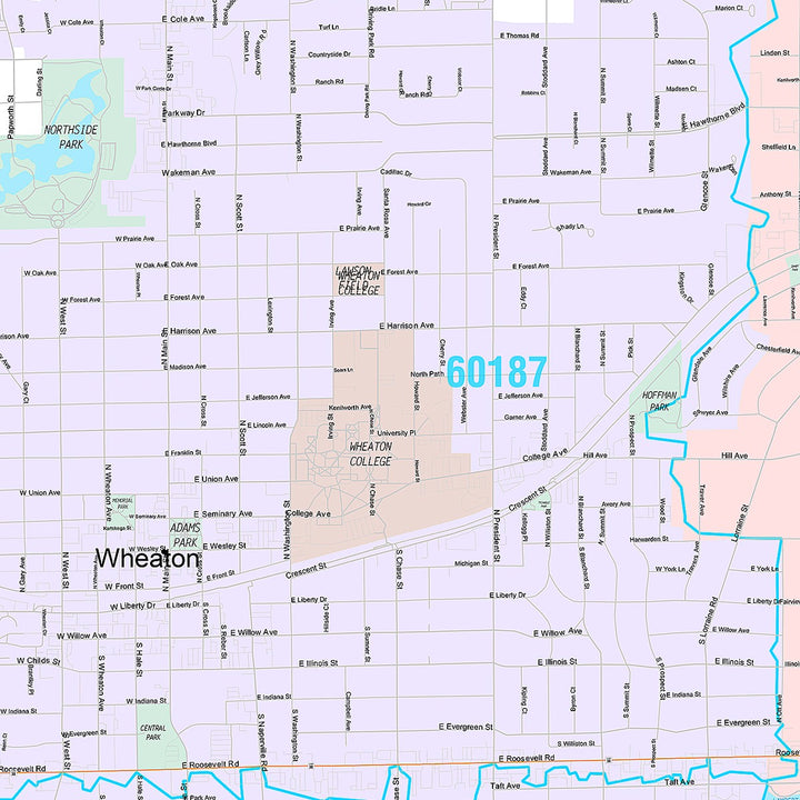 Premium Style Wall Map of Wheaton, IL