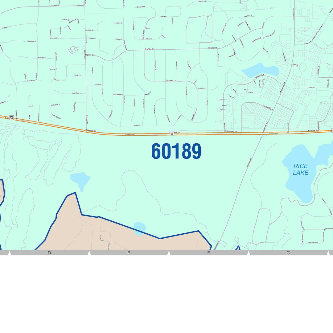 Color Cast Zip Code Style Wall Map of Wheaton, IL