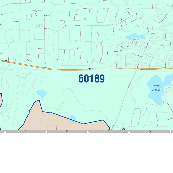 Color Cast Zip Code Style Wall Map of Wheaton, IL