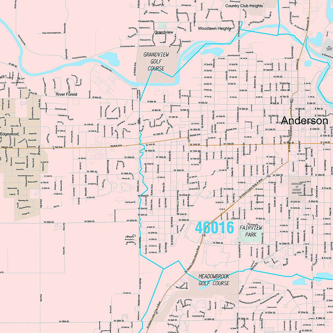 Premium Style Wall Map of Anderson, IN
