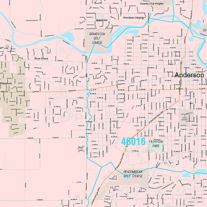Premium Style Wall Map of Anderson, IN