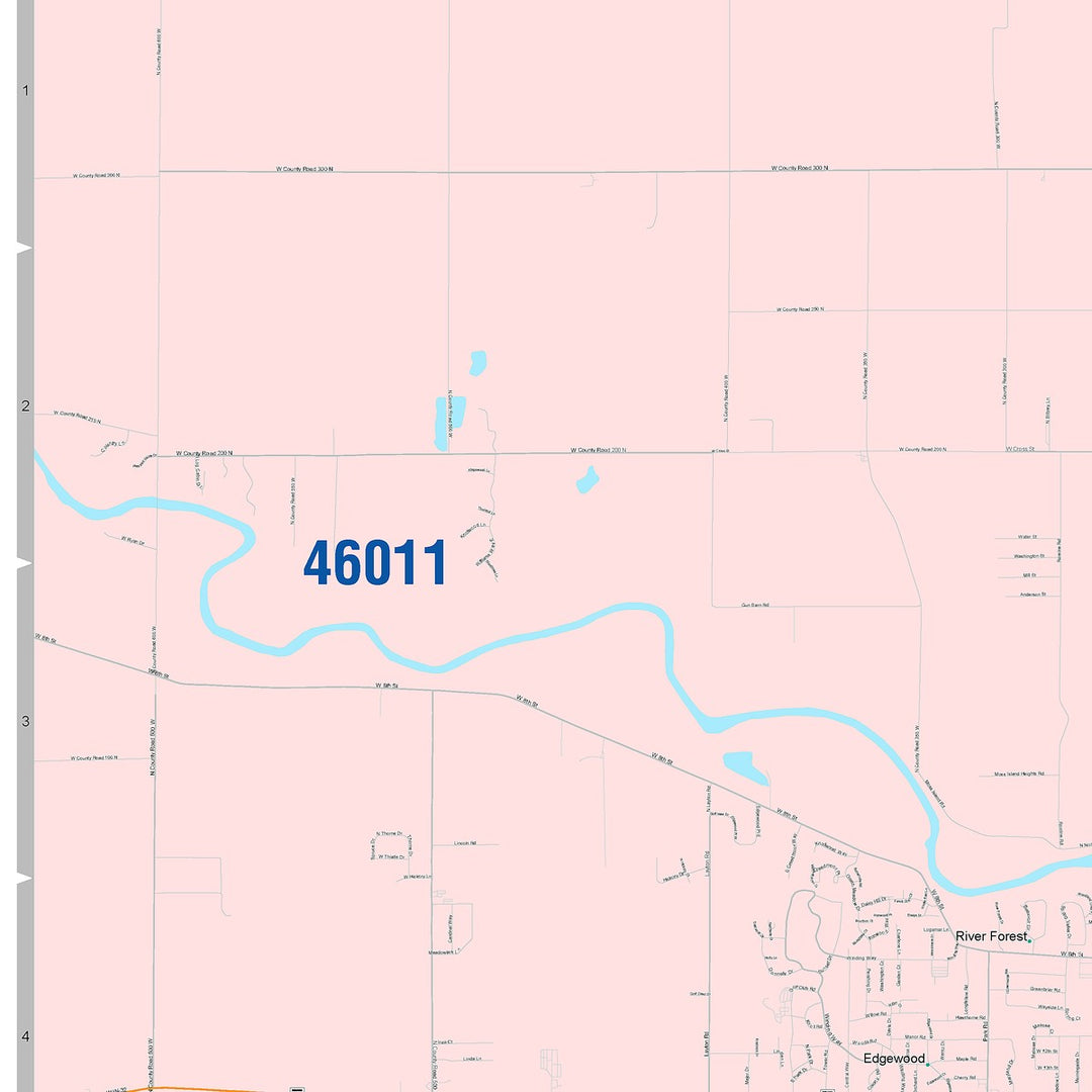Color Cast Zip Code Style Wall Map of Anderson, IN