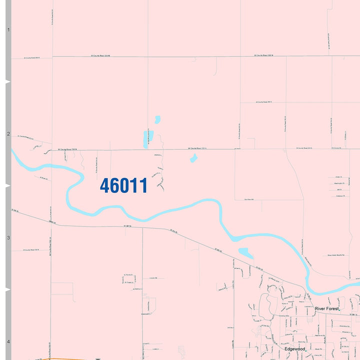Color Cast Zip Code Style Wall Map of Anderson, IN