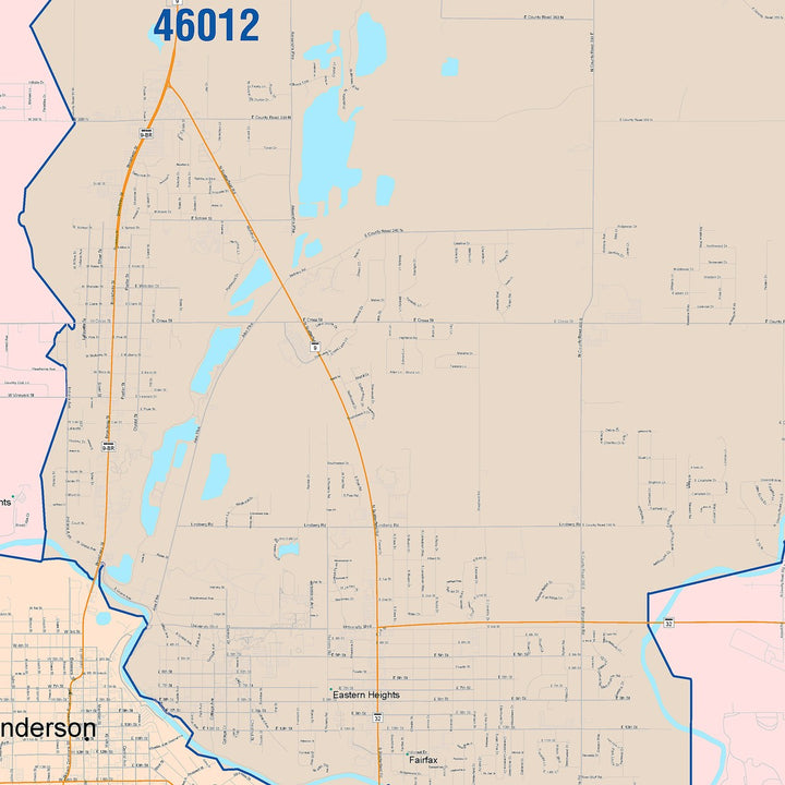 Color Cast Zip Code Style Wall Map of Anderson, IN