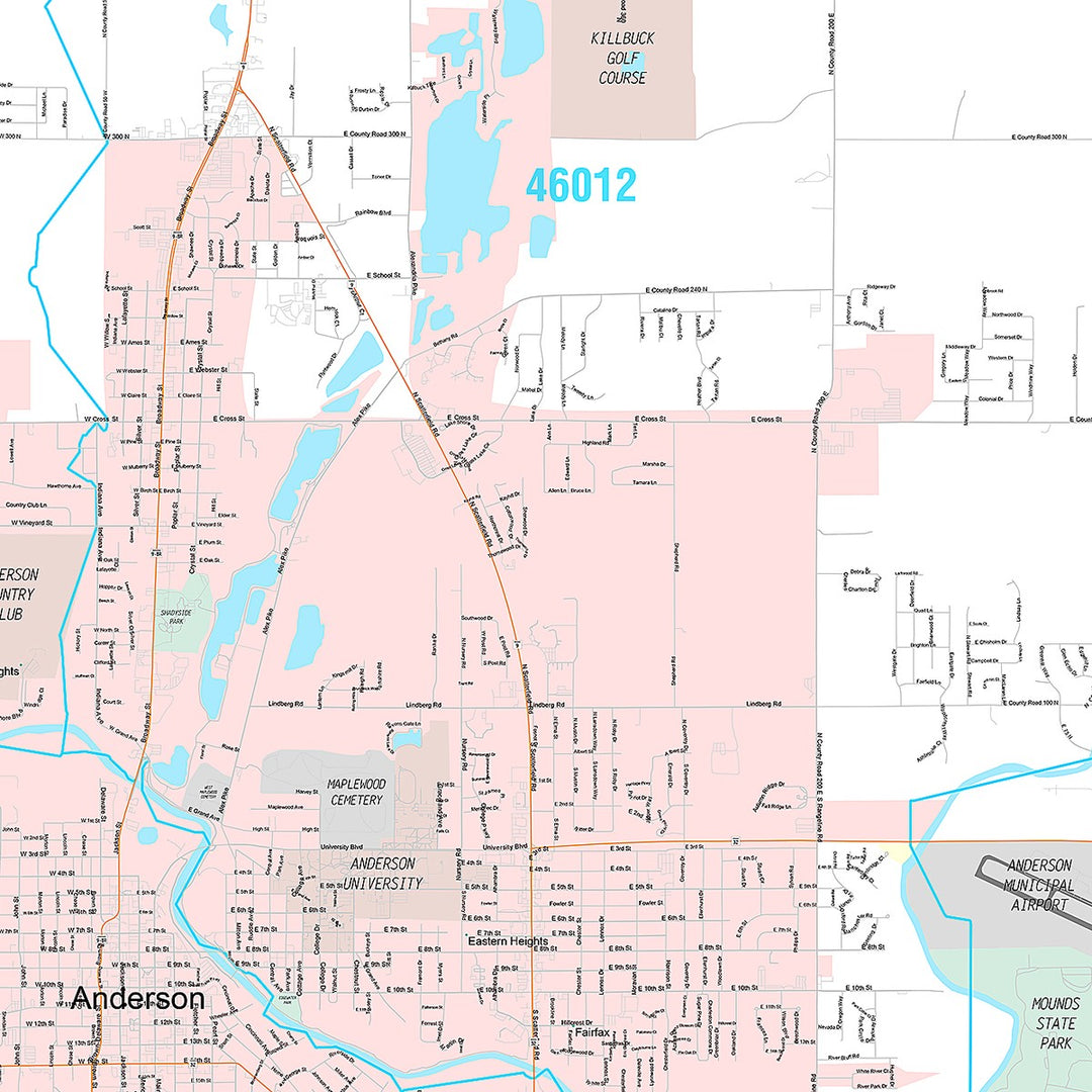Premium Style Wall Map of Anderson, IN