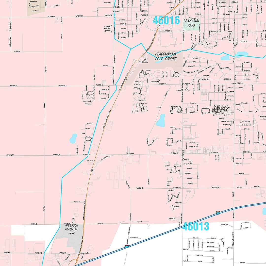 Premium Style Wall Map of Anderson, IN
