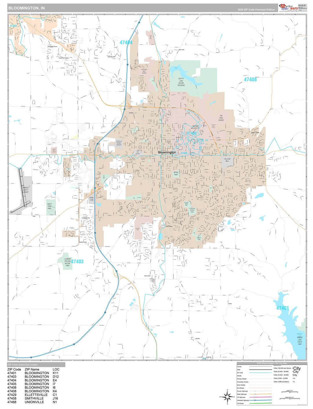 Premium Style Wall Map of Bloomington, IN