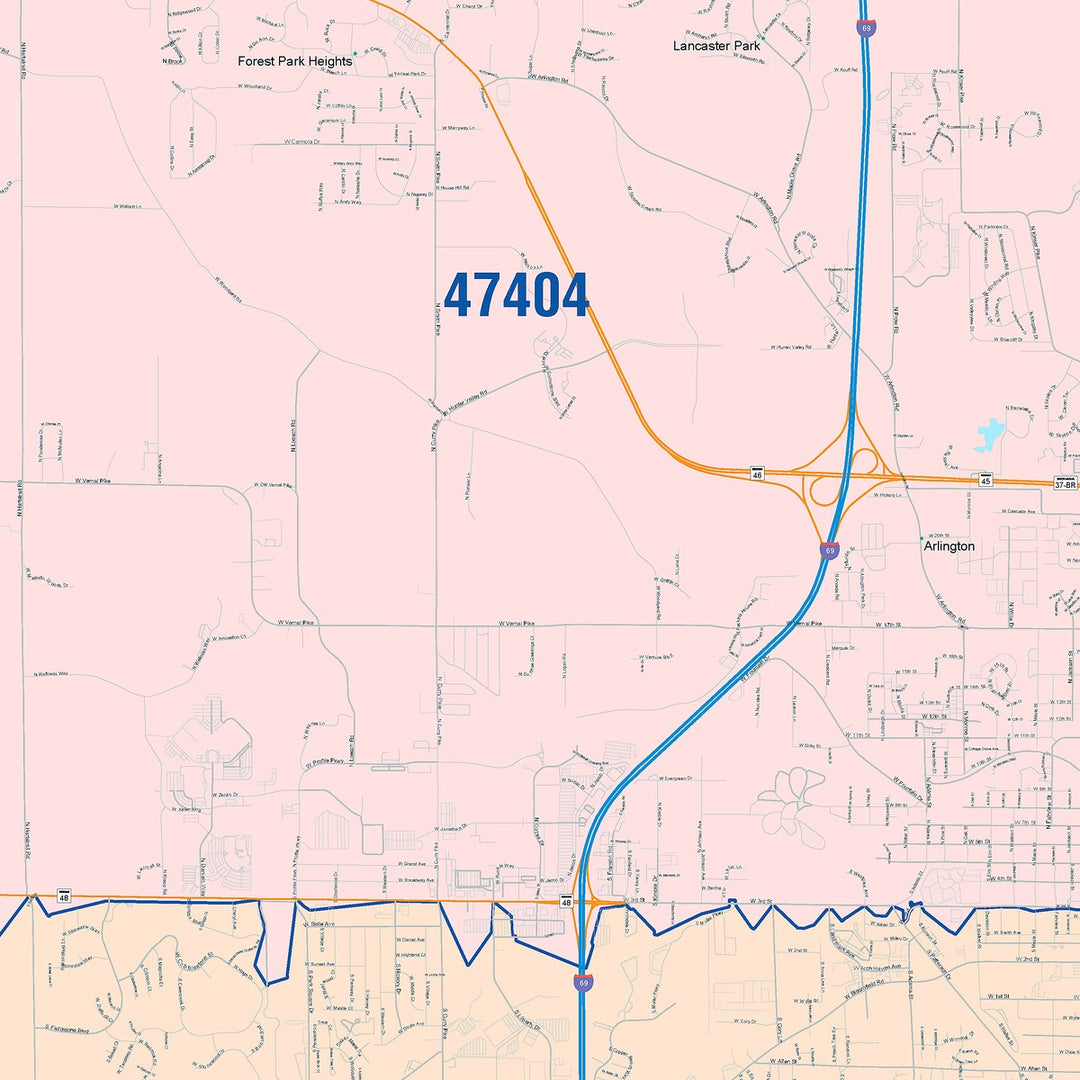 Color Cast Wall Map of Bloomington, IN