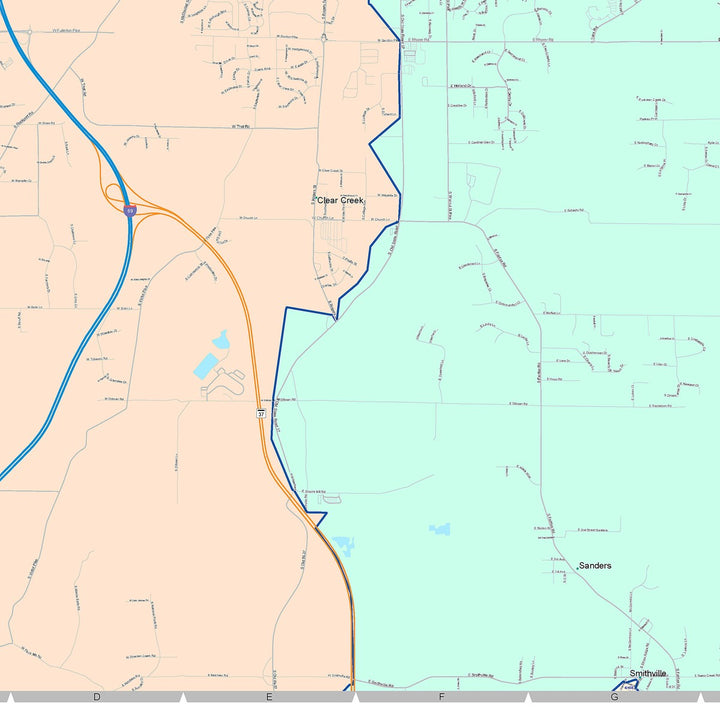 Color Cast Wall Map of Bloomington, IN