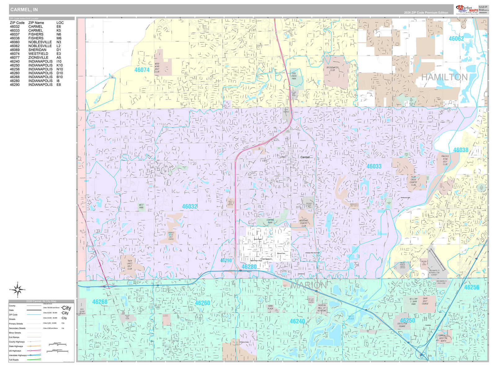 Premium Style Wall Map of Carmel, IN