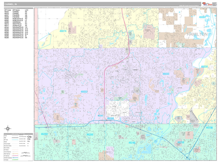 Premium Style Wall Map of Carmel, IN