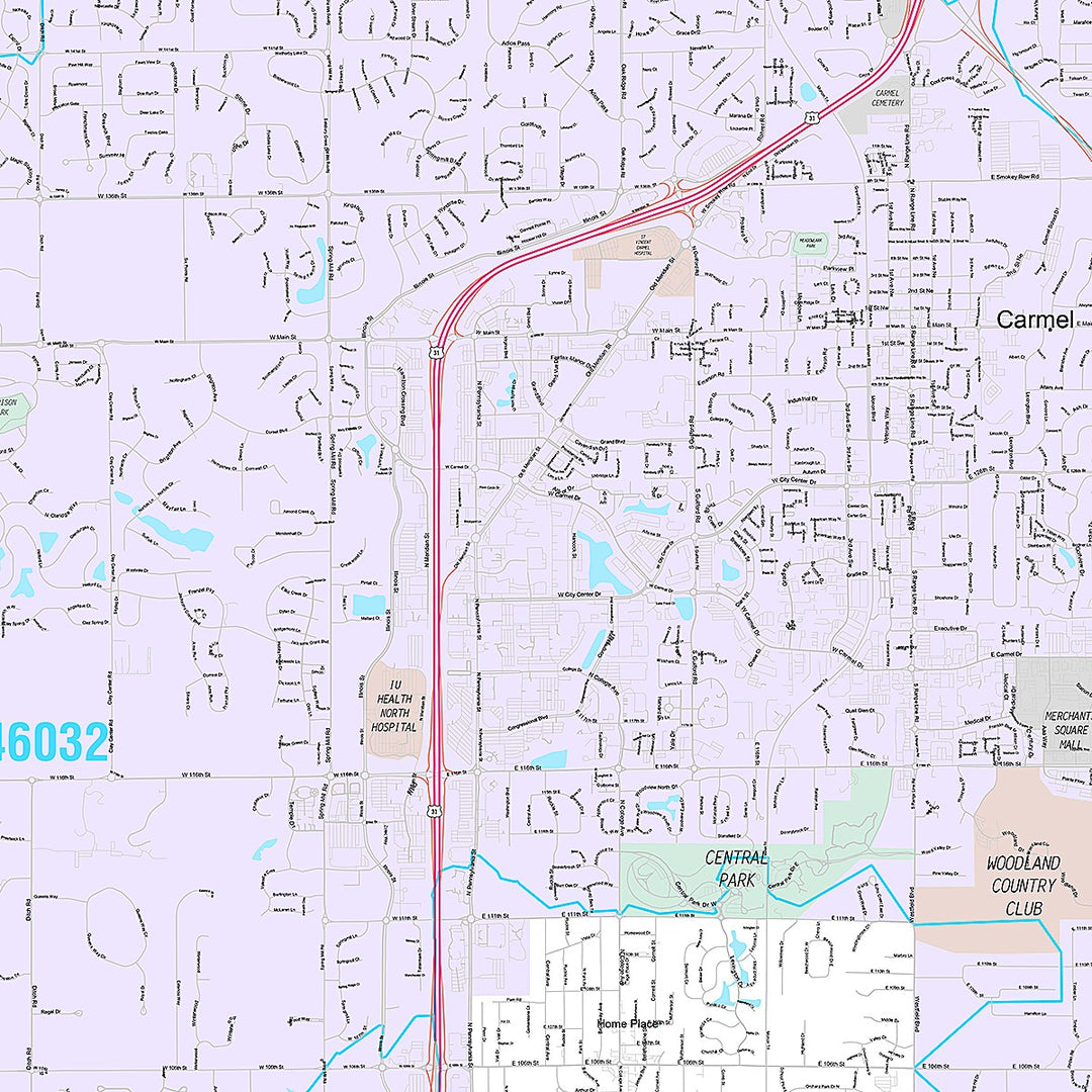 Premium Style Wall Map of Carmel, IN