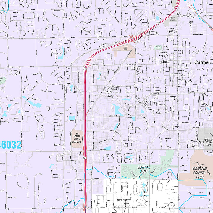Premium Style Wall Map of Carmel, IN