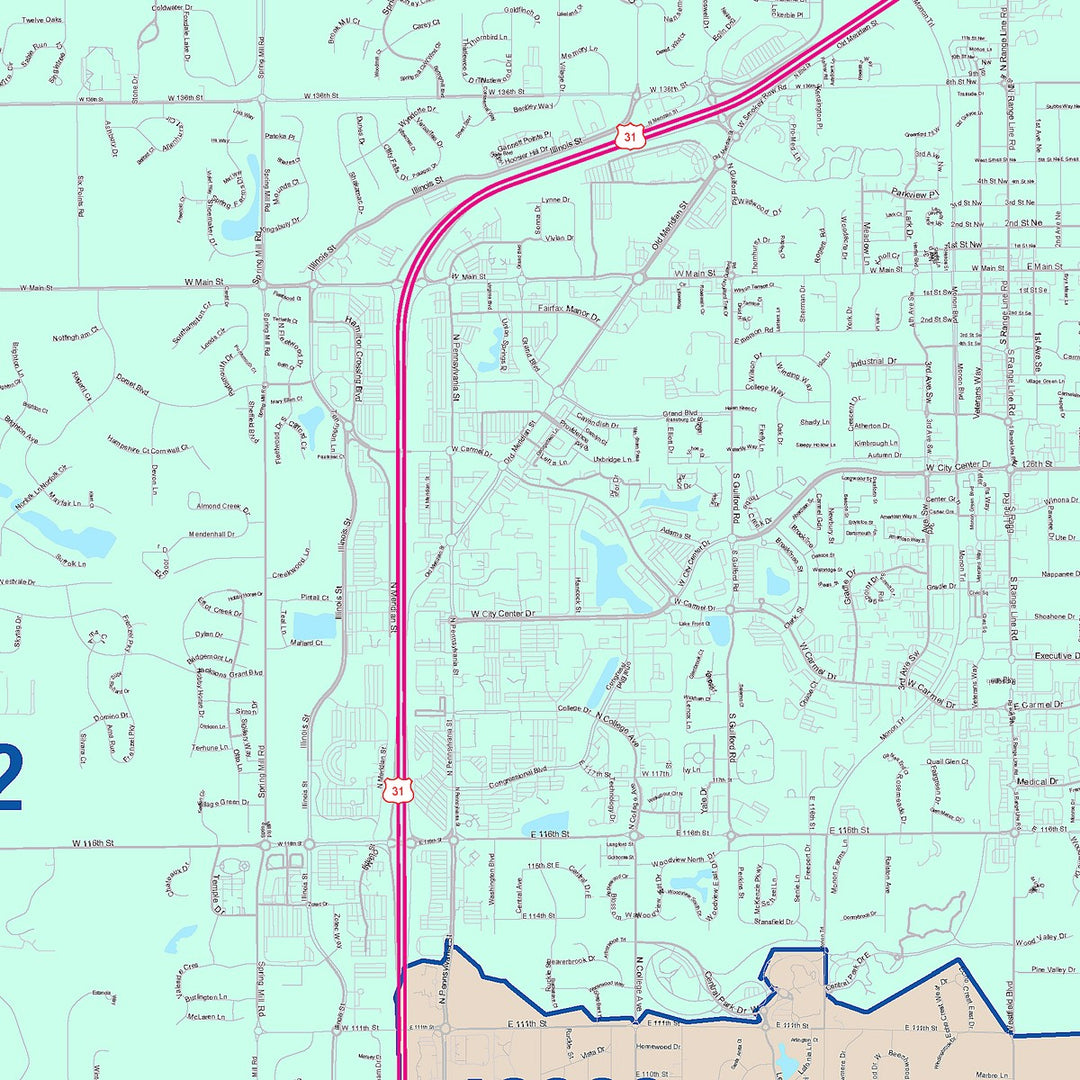 Color Cast Wall Map of Carmel, IN