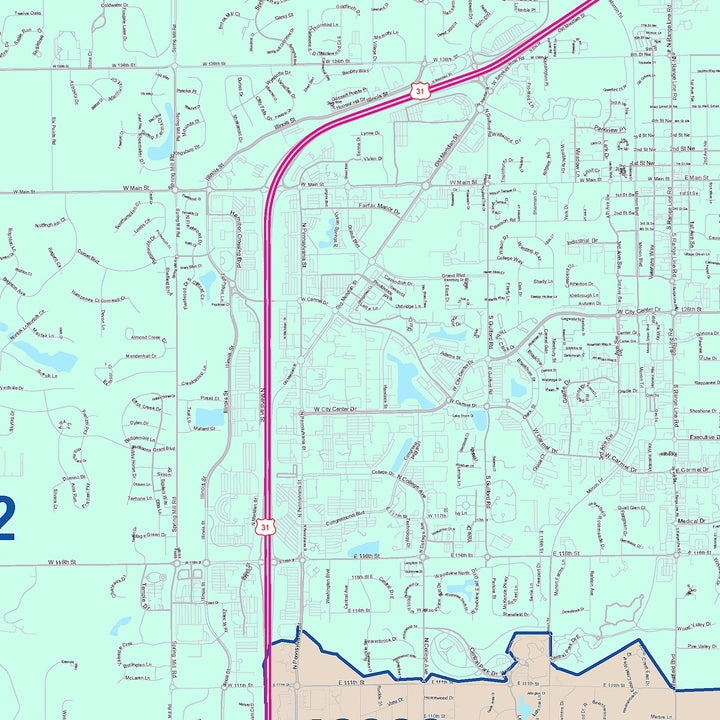 Color Cast Wall Map of Carmel, IN