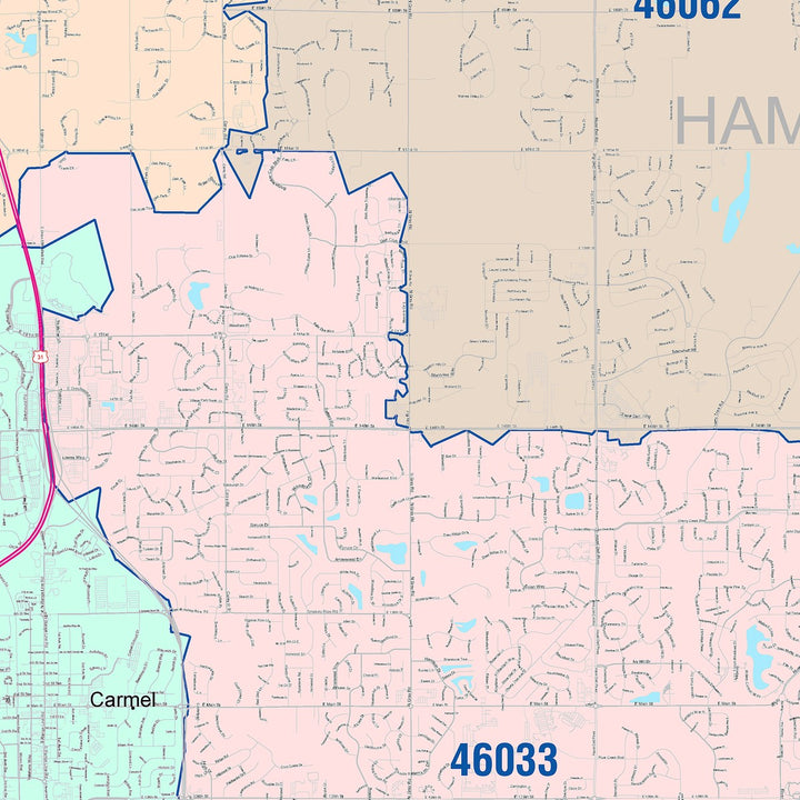 Color Cast Wall Map of Carmel, IN