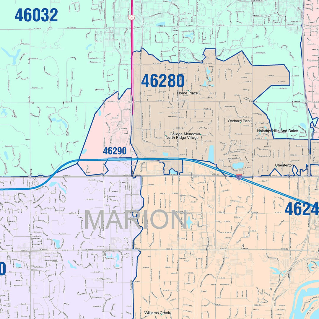 Color Cast Wall Map of Carmel, IN