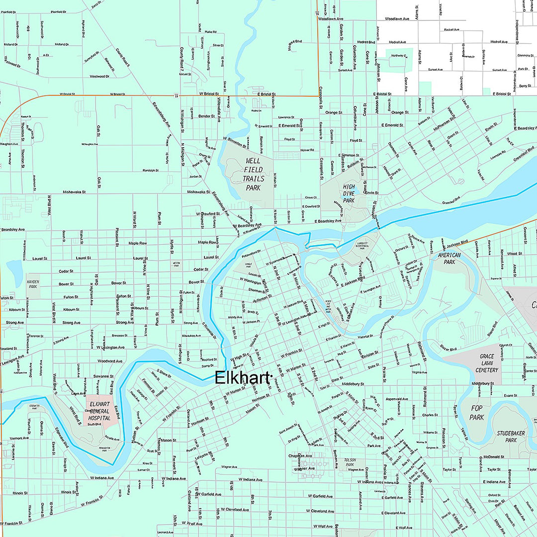 Premium Style Wall Map of Elkhart, IN