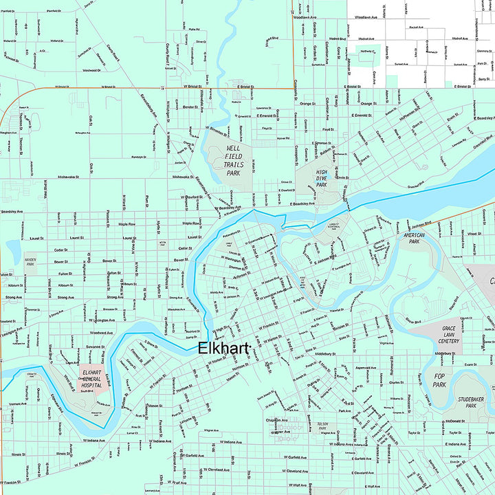 Premium Style Wall Map of Elkhart, IN