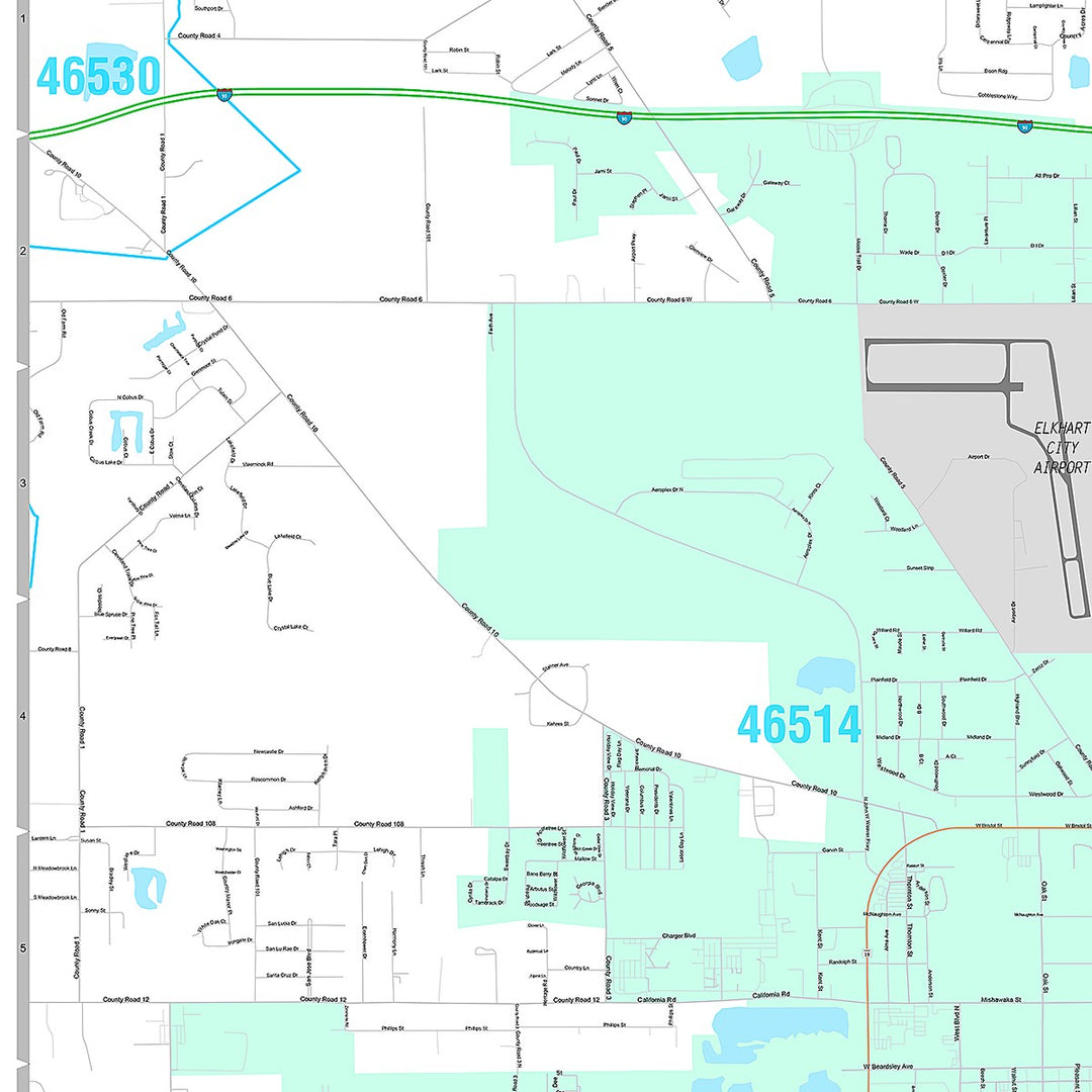 Premium Style Wall Map of Elkhart, IN