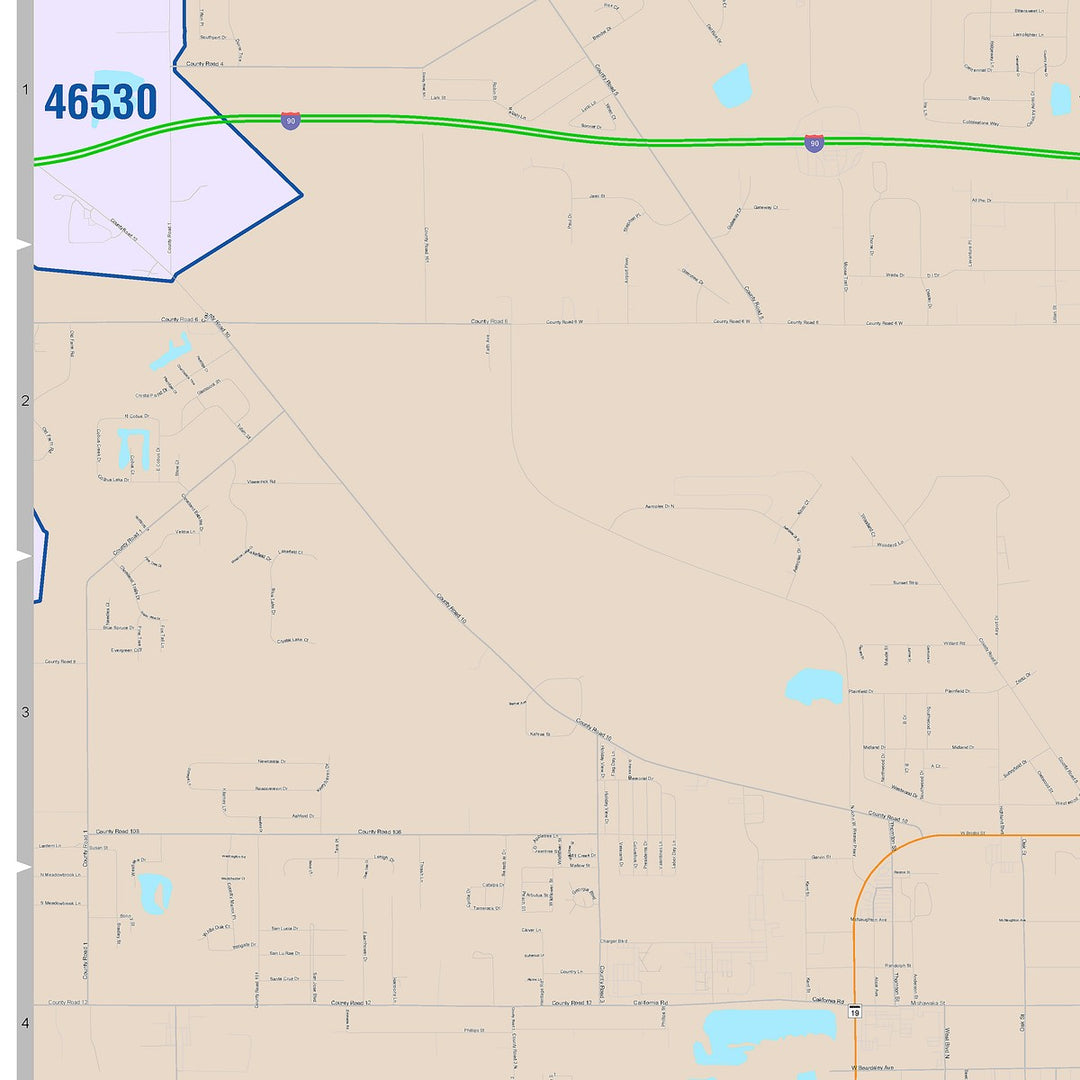 Color Cast Wall Map of Elkhart, IN