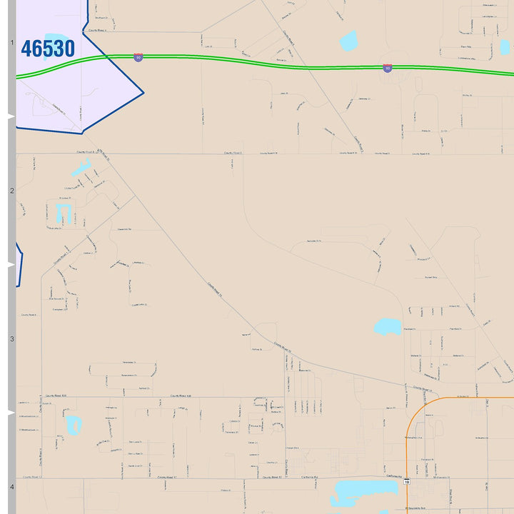 Color Cast Wall Map of Elkhart, IN