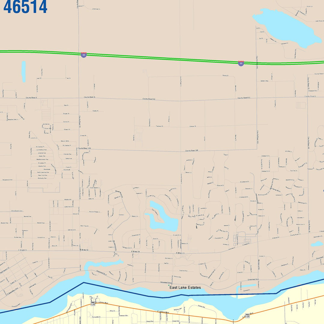 Color Cast Wall Map of Elkhart, IN