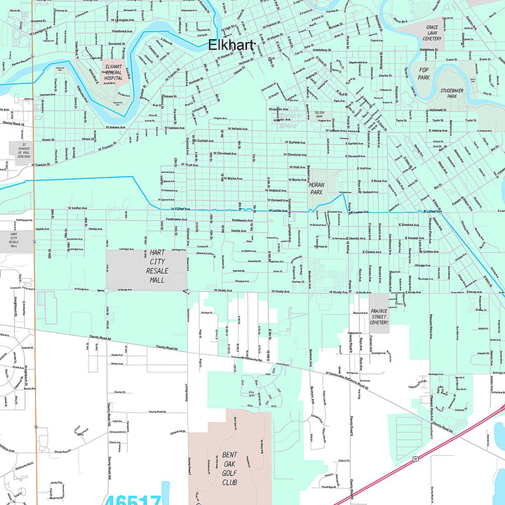 Premium Style Wall Map of Elkhart, IN