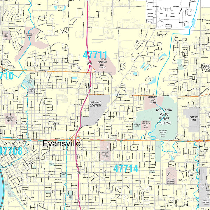 Premium Style Wall Map of Evansville, IN