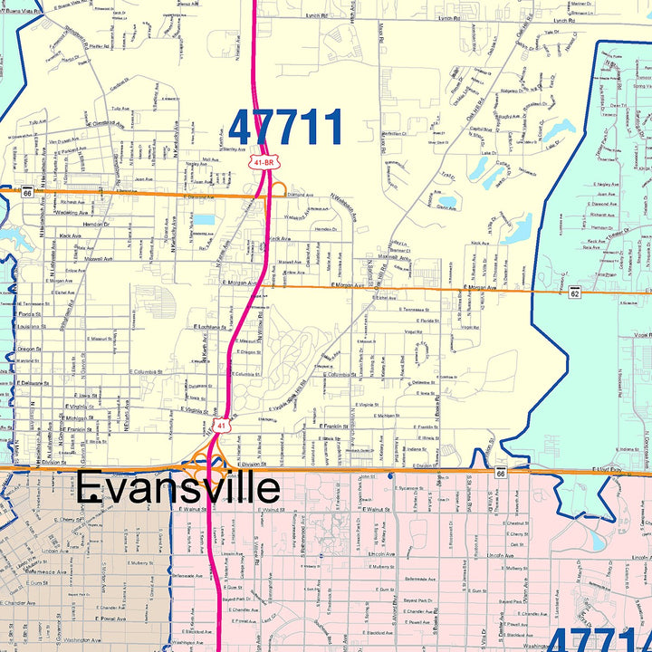 Color Cast Wall Map of Evansville, IN