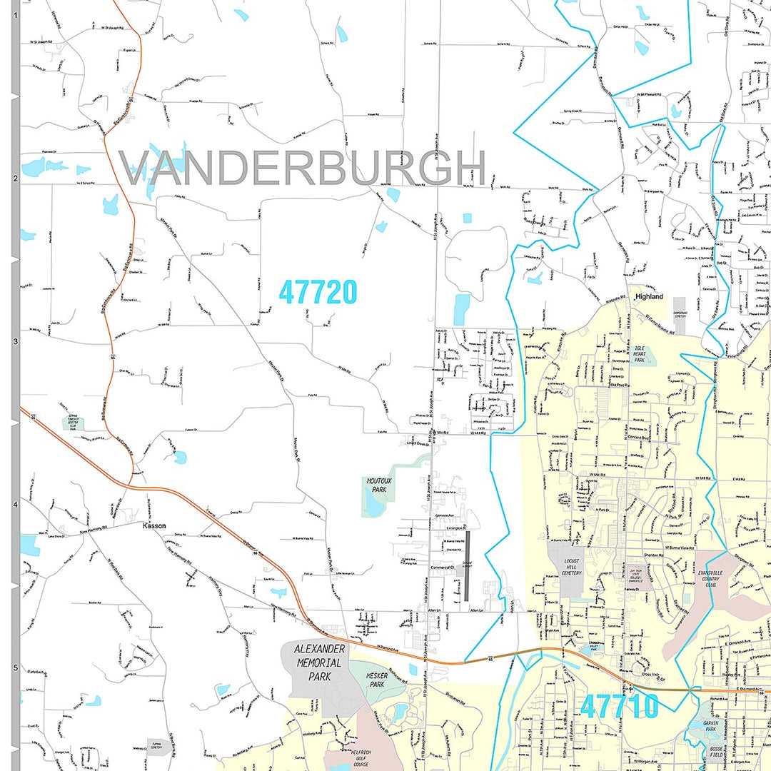 Premium Style Wall Map of Evansville, IN