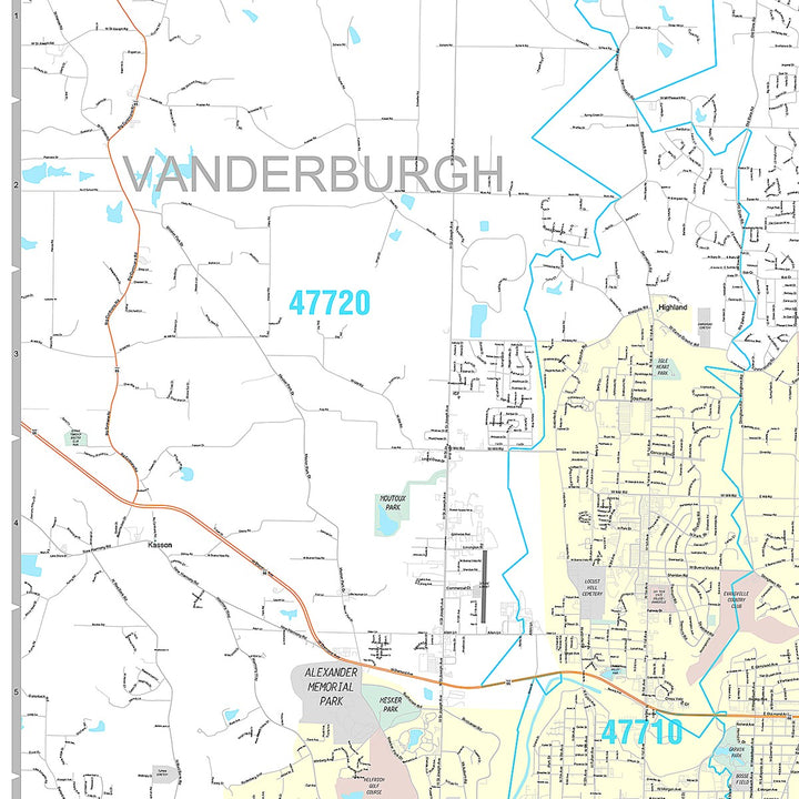 Premium Style Wall Map of Evansville, IN