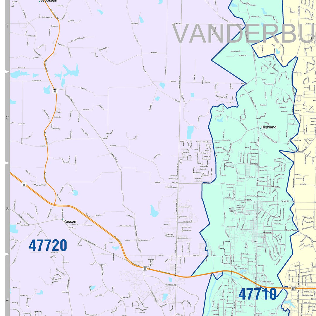 Color Cast Wall Map of Evansville, IN
