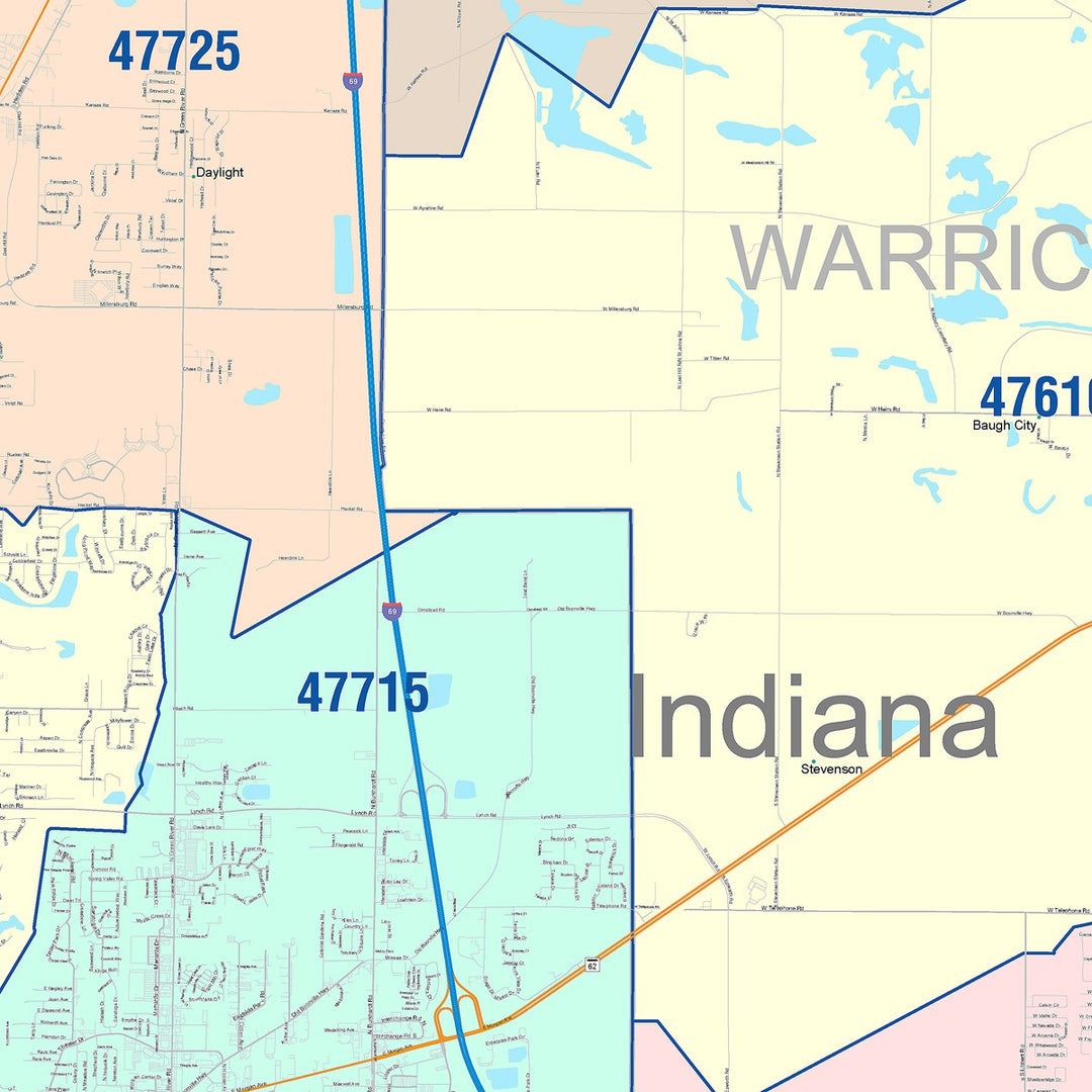 Color Cast Wall Map of Evansville, IN