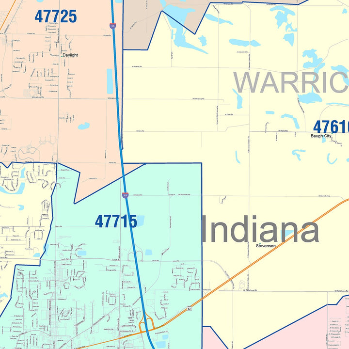 Color Cast Wall Map of Evansville, IN