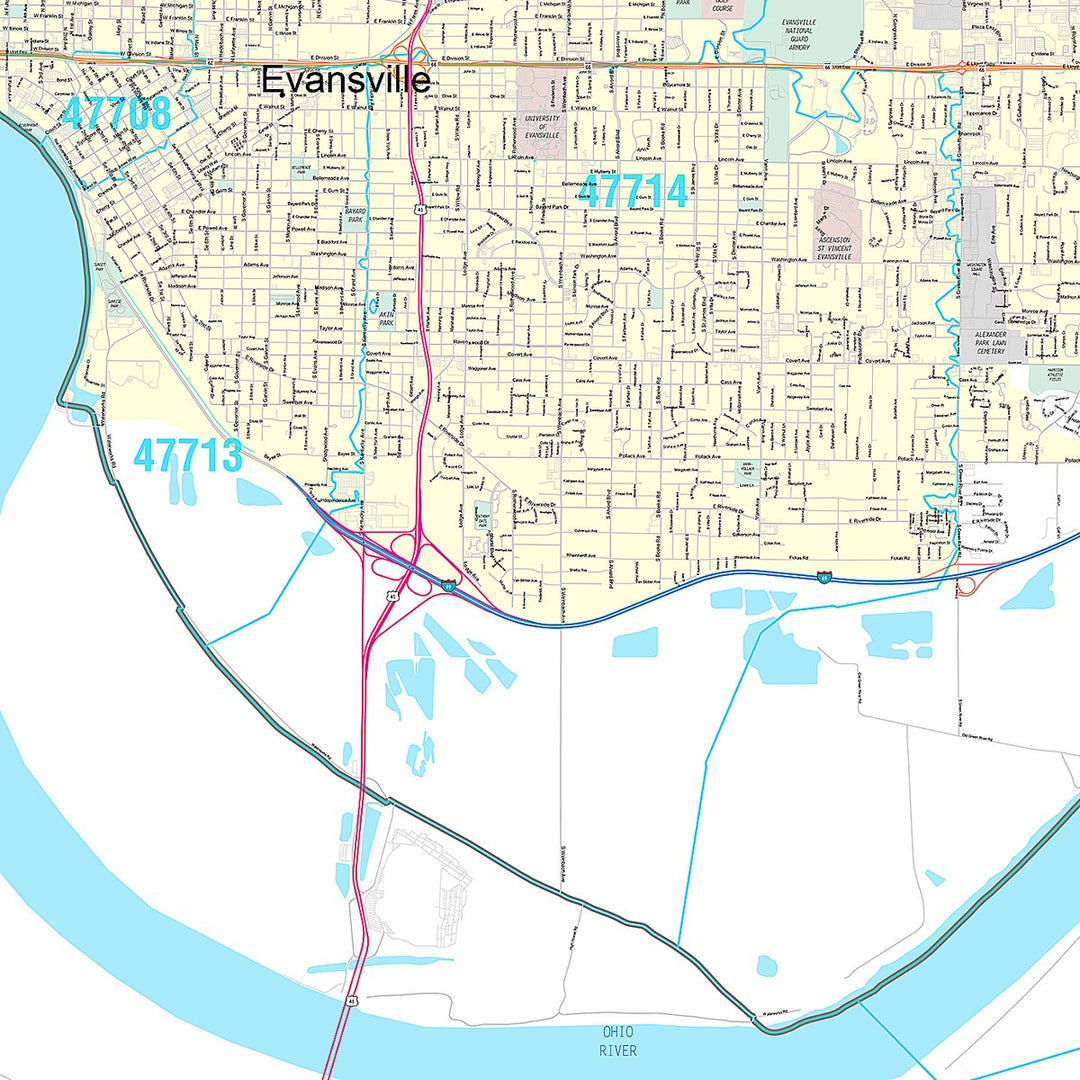 Premium Style Wall Map of Evansville, IN