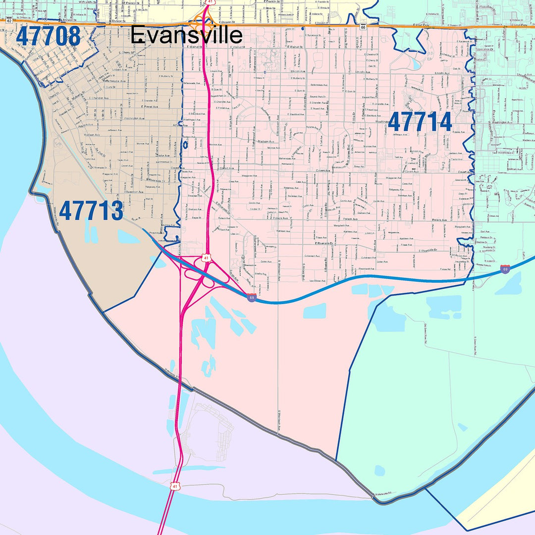Color Cast Wall Map of Evansville, IN