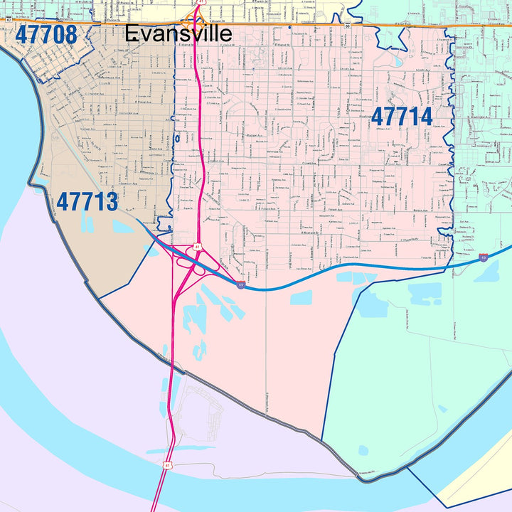 Color Cast Wall Map of Evansville, IN